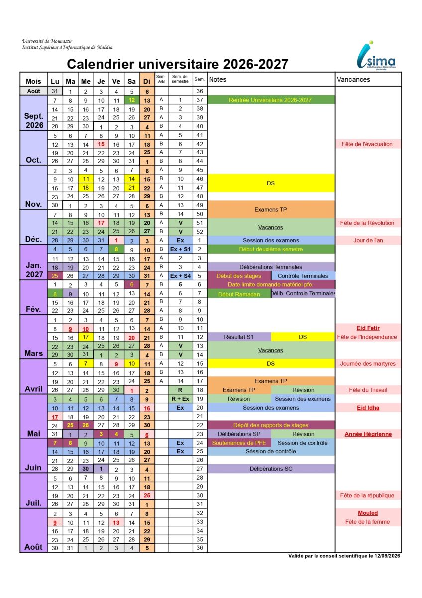isi-mahdia-calendrier-universitaire-au-2026-2027
